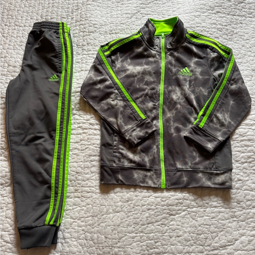 Adidas Kids Gray and Neon Green Jogger Set